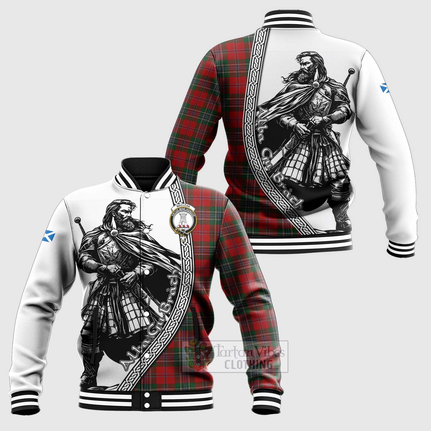 Tartan Vibes Clothing MacLean (McLean) Tartan Clan Crest Baseball Jacket with Highlander Warrior Celtic Style