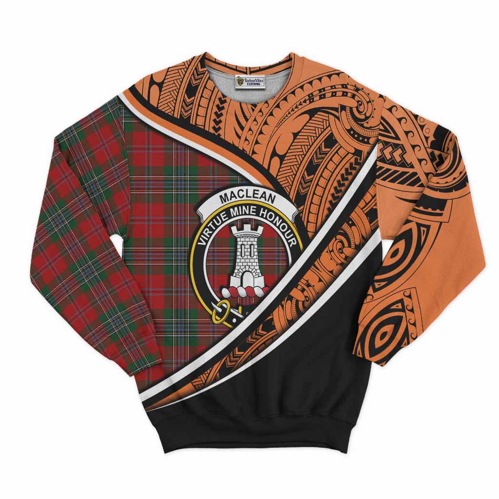 Tartan Vibes Clothing MacLean (McLean) Crest Tartan Sweatshirt with Maori Tattoo Style - Orange Version