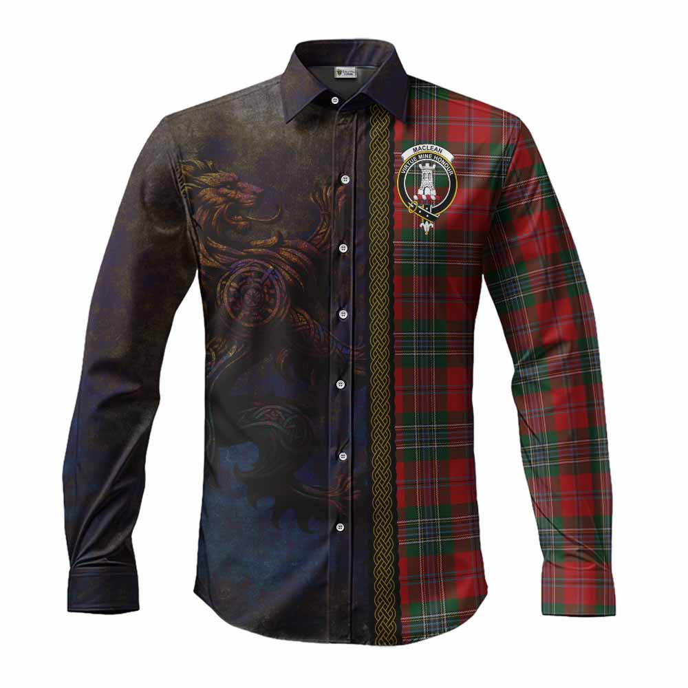 MacLean (McLean) Tartan Family Crest Long Sleeve Button Shirt Alba Gu Brath Be Brave Lion Ancient Style Men's Shirt S - Tartan Vibes Clothing
