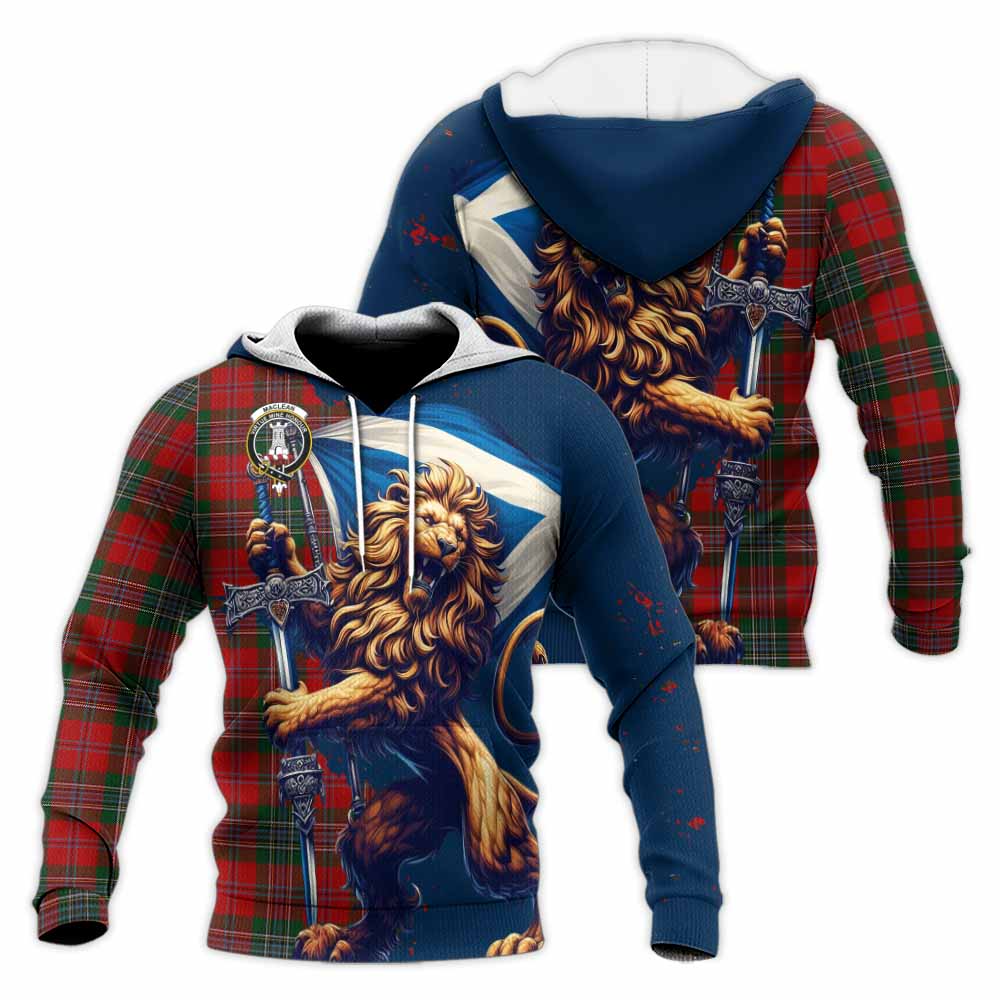 Tartan Vibes Clothing MacLean (McLean) Tartan Family Crest Knitted Hoodie with Scottish Majestic Lion