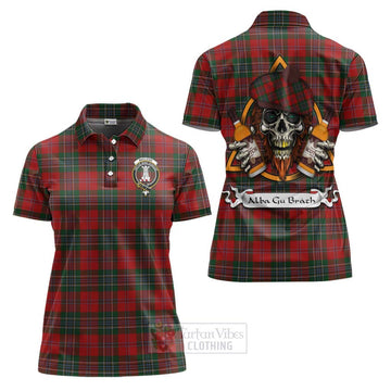 MacLean (McLean) Tartan Women's Polo Shirt with Family Crest and Bearded Skull Holding Bottles of Whiskey