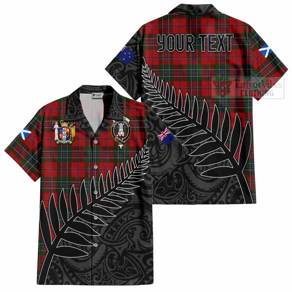 Tartan Vibes Clothing MacLean (McLean) Crest Tartan Short Sleeve Button Shirt with New Zealand Silver Fern Half Style