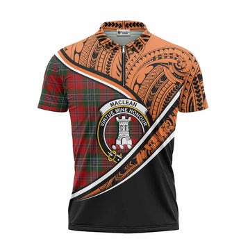 MacLean (McLean) Crest Tartan Zipper Polo Shirt with Polynesian Vibes Style - Orange Version