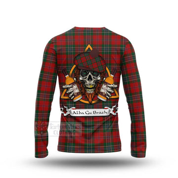 MacLean (McLean) Tartan Long Sleeve T-Shirt with Family Crest and Bearded Skull Holding Bottles of Whiskey