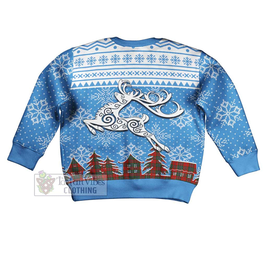 Tartan Vibes Clothing MacLean (McLean) Clan Christmas Kid Ugly Sweater with Tartan and Celtic Raindeer Style