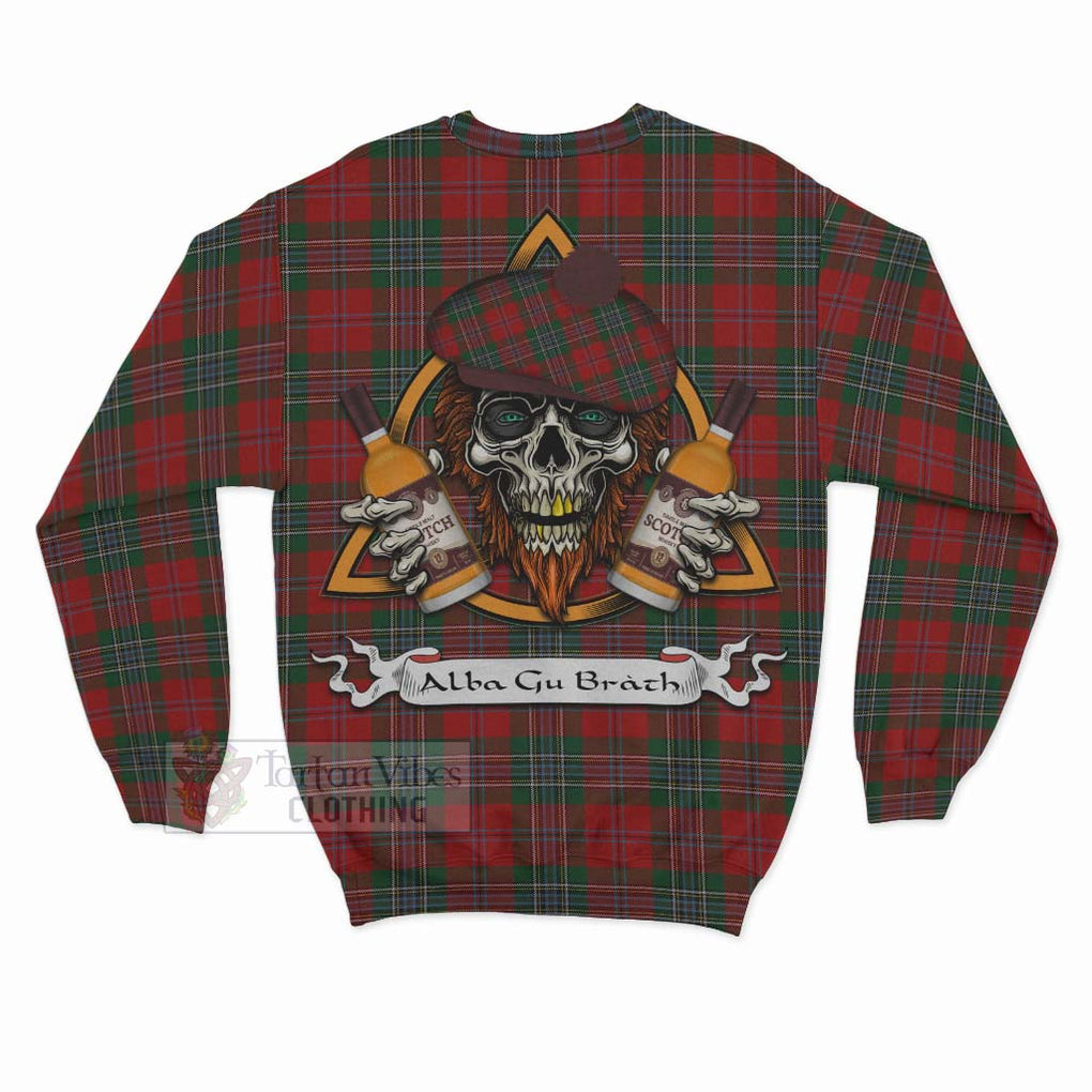 Tartan Vibes Clothing MacLean (McLean) Tartan Sweatshirt with Family Crest and Bearded Skull Holding Bottles of Whiskey