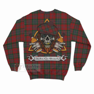 MacLean (McLean) Tartan Sweatshirt with Family Crest and Bearded Skull Holding Bottles of Whiskey