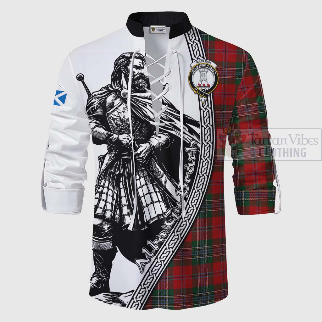 Tartan Vibes Clothing MacLean (McLean) Tartan Clan Crest Ghillie Kilt Shirt with Highlander Warrior Celtic Style