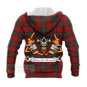 MacLean (McLean) Tartan Knitted Hoodie with Family Crest and Bearded Skull Holding Bottles of Whiskey