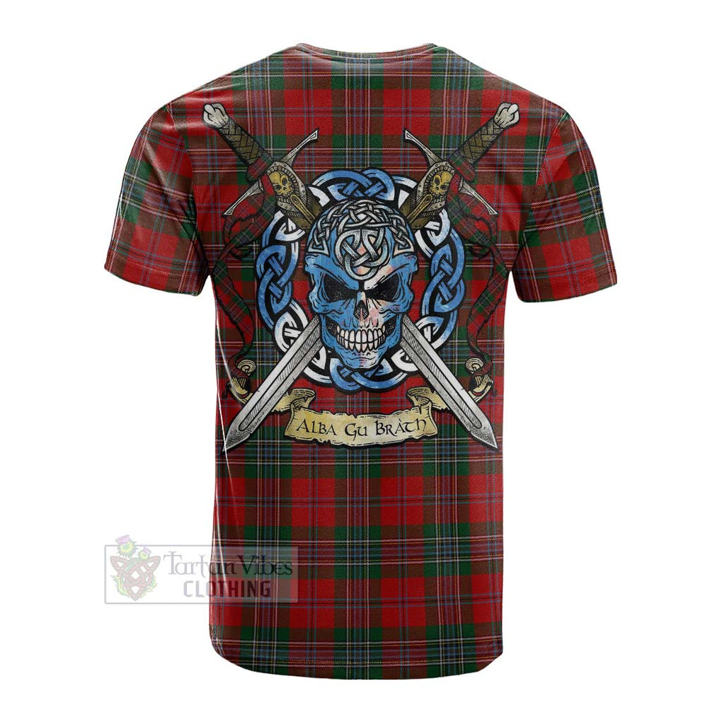 Tartan Vibes Clothing MacLean (McLean) Tartan Cotton T-shirt with Family Crest Celtic Skull Style