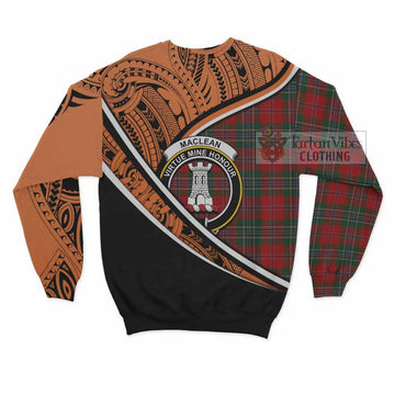 MacLean (McLean) Crest Tartan Sweatshirt with Polynesian Vibes Style - Orange Version