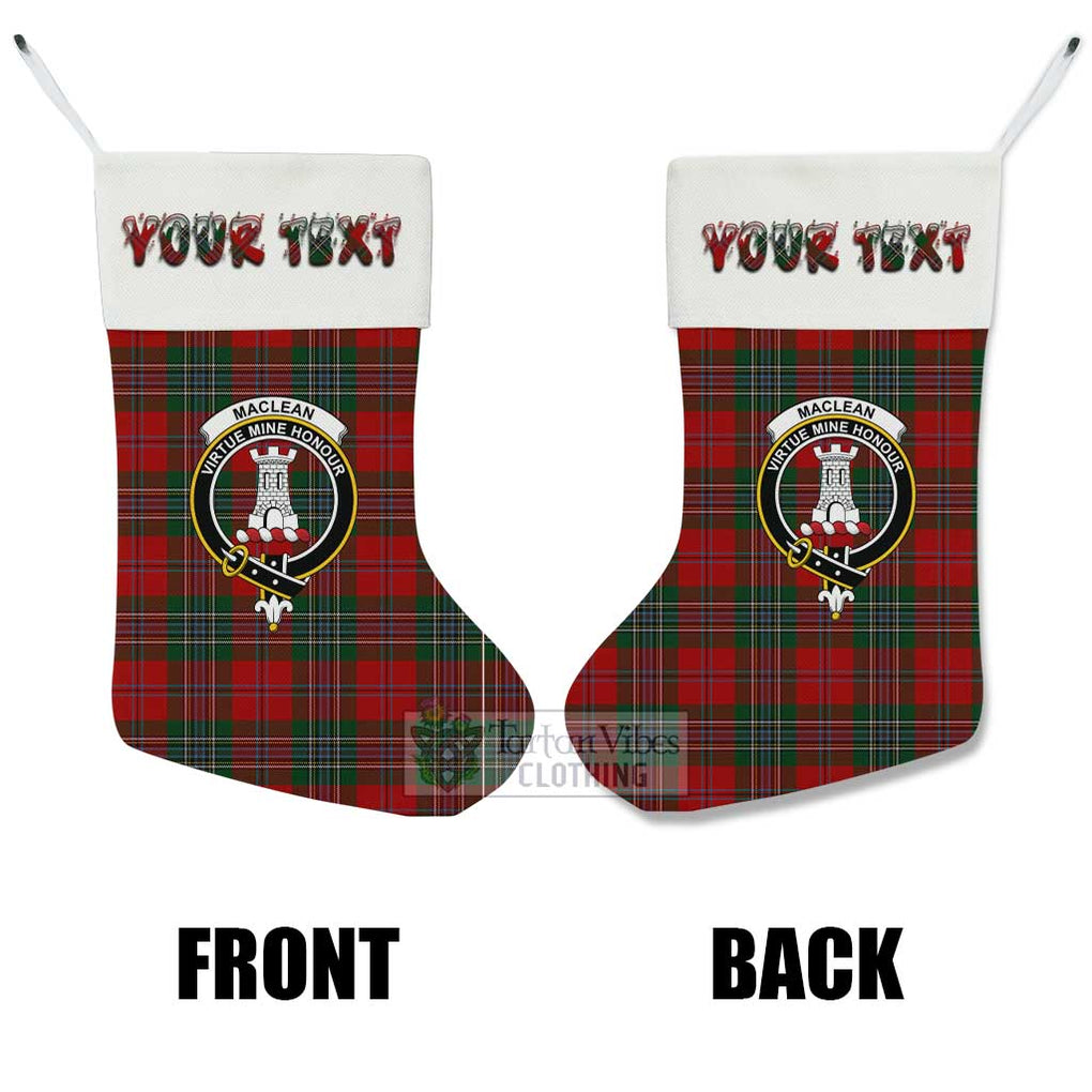 Tartan Vibes Clothing MacLean (McLean) Tartan Family Crest Christmas Stocking with Personalized Text