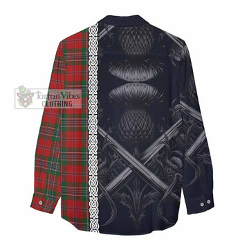 MacLean (McLean) Tartan Women's Casual Shirt with Family Crest Cross Sword Thistle Celtic Vibes