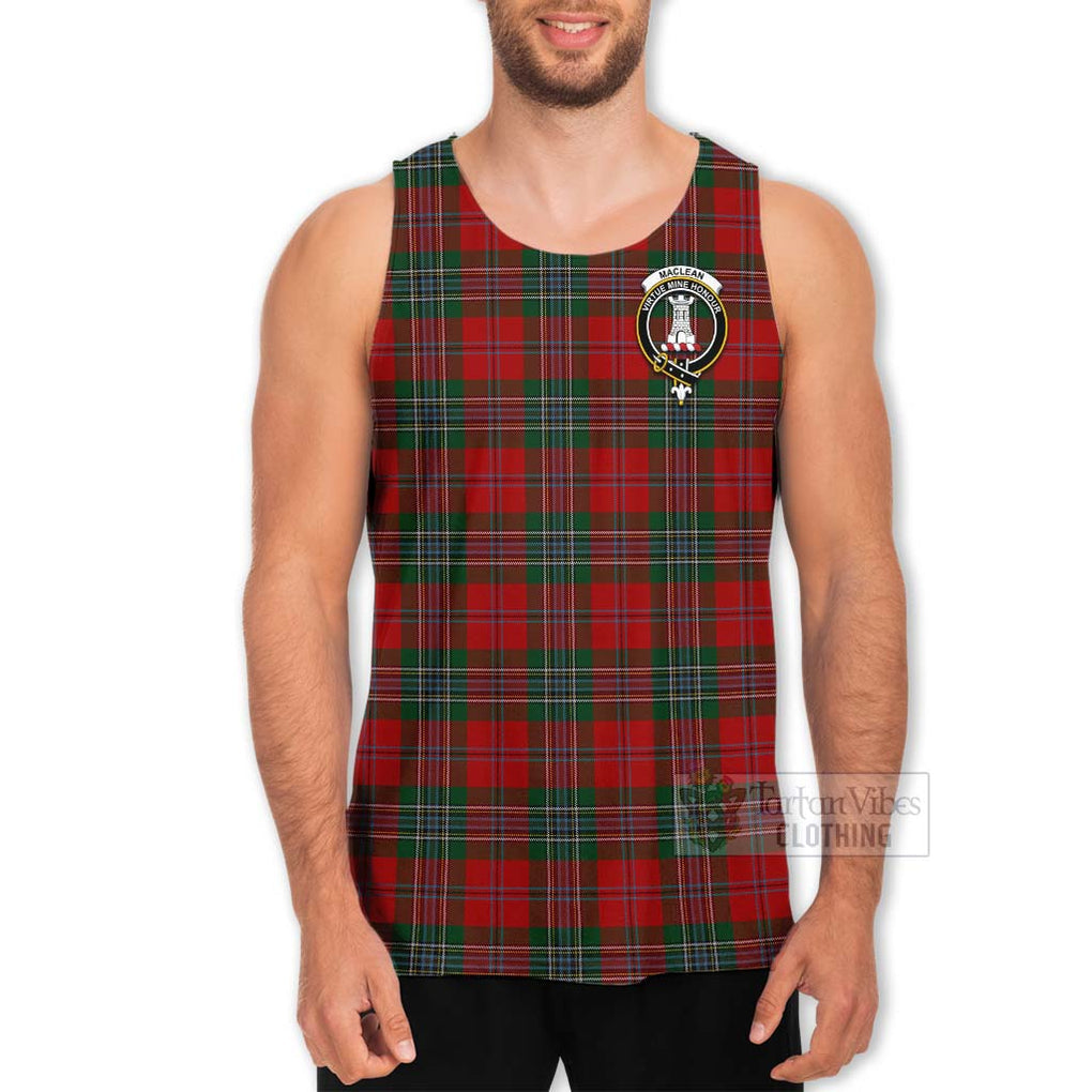 Tartan Vibes Clothing MacLean (McLean) Tartan Men's Tank Top with Family Crest and Bearded Skull Holding Bottles of Whiskey