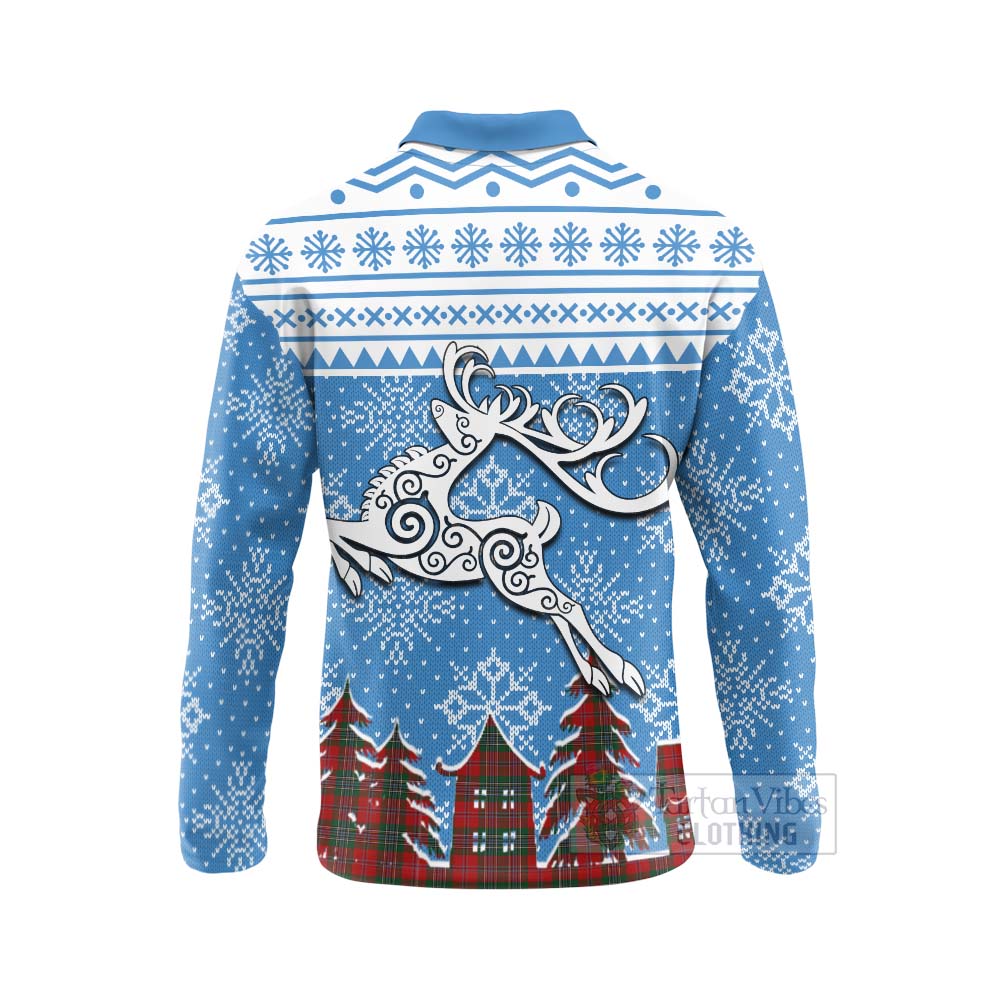 Tartan Vibes Clothing MacLean (McLean) Clan Christmas Long Sleeve Polo Shirt Celtic Reindeer Style