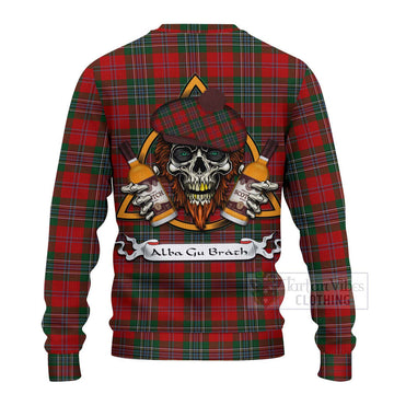 MacLean (McLean) Tartan Ugly Sweater with Family Crest and Bearded Skull Holding Bottles of Whiskey