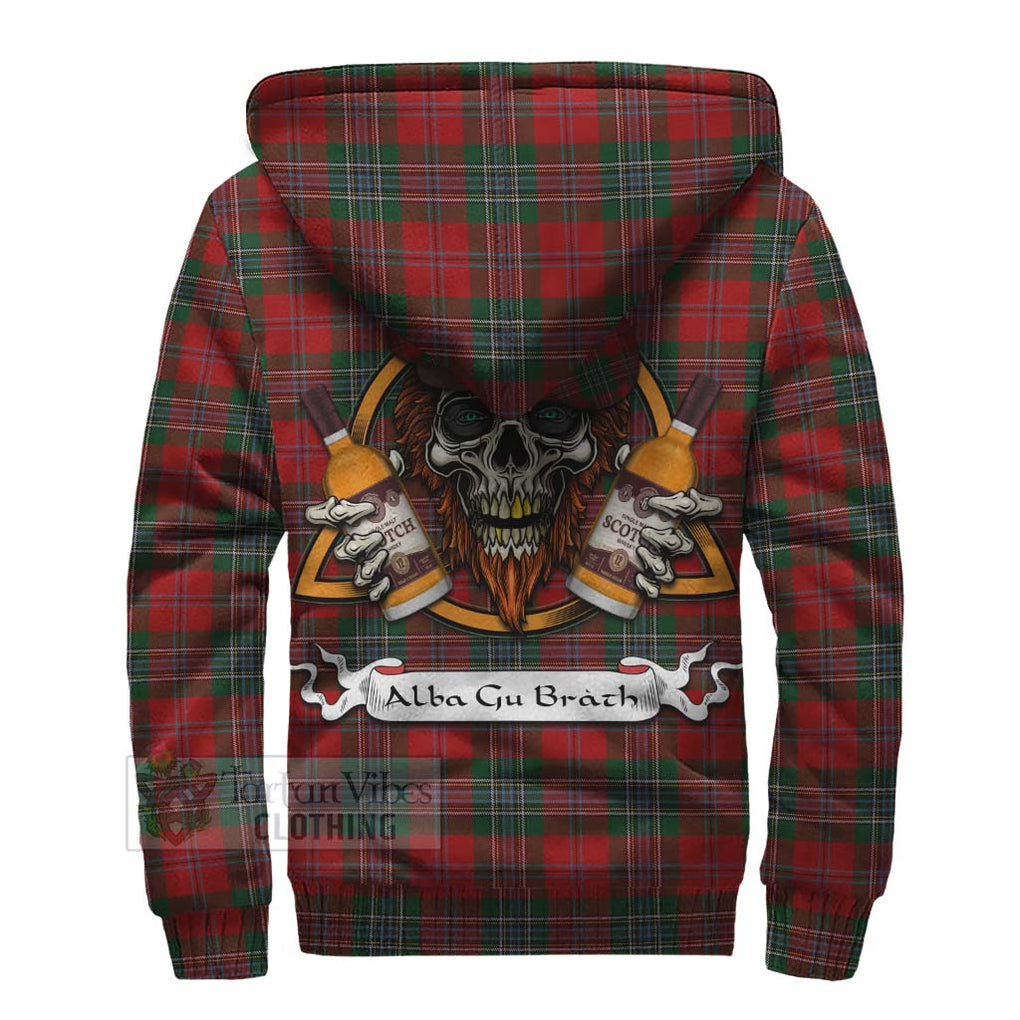 Tartan Vibes Clothing MacLean (McLean) Tartan Sherpa Hoodie with Family Crest and Bearded Skull Holding Bottles of Whiskey