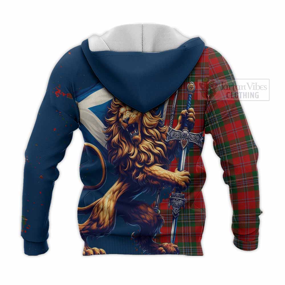 Tartan Vibes Clothing MacLean (McLean) Tartan Family Crest Knitted Hoodie with Scottish Majestic Lion