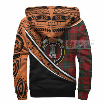 MacLean (McLean) Crest Tartan Sherpa Hoodie with Polynesian Vibes Style - Orange Version