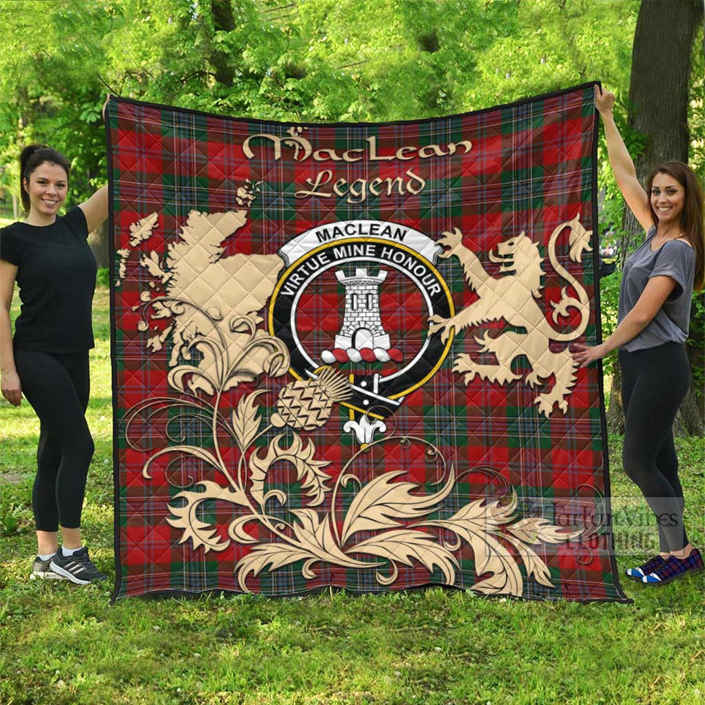 Tartan Vibes Clothing MacLean (McLean) Tartan Quilt with Family Crest and Scottish Symbol Style