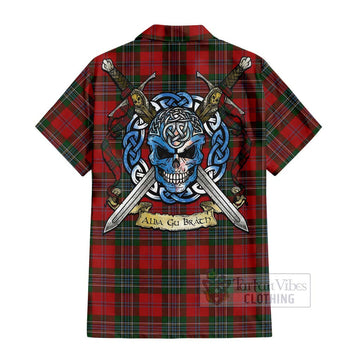 MacLean (McLean) Tartan Short Sleeve Button Shirt with Family Crest Celtic Skull Style