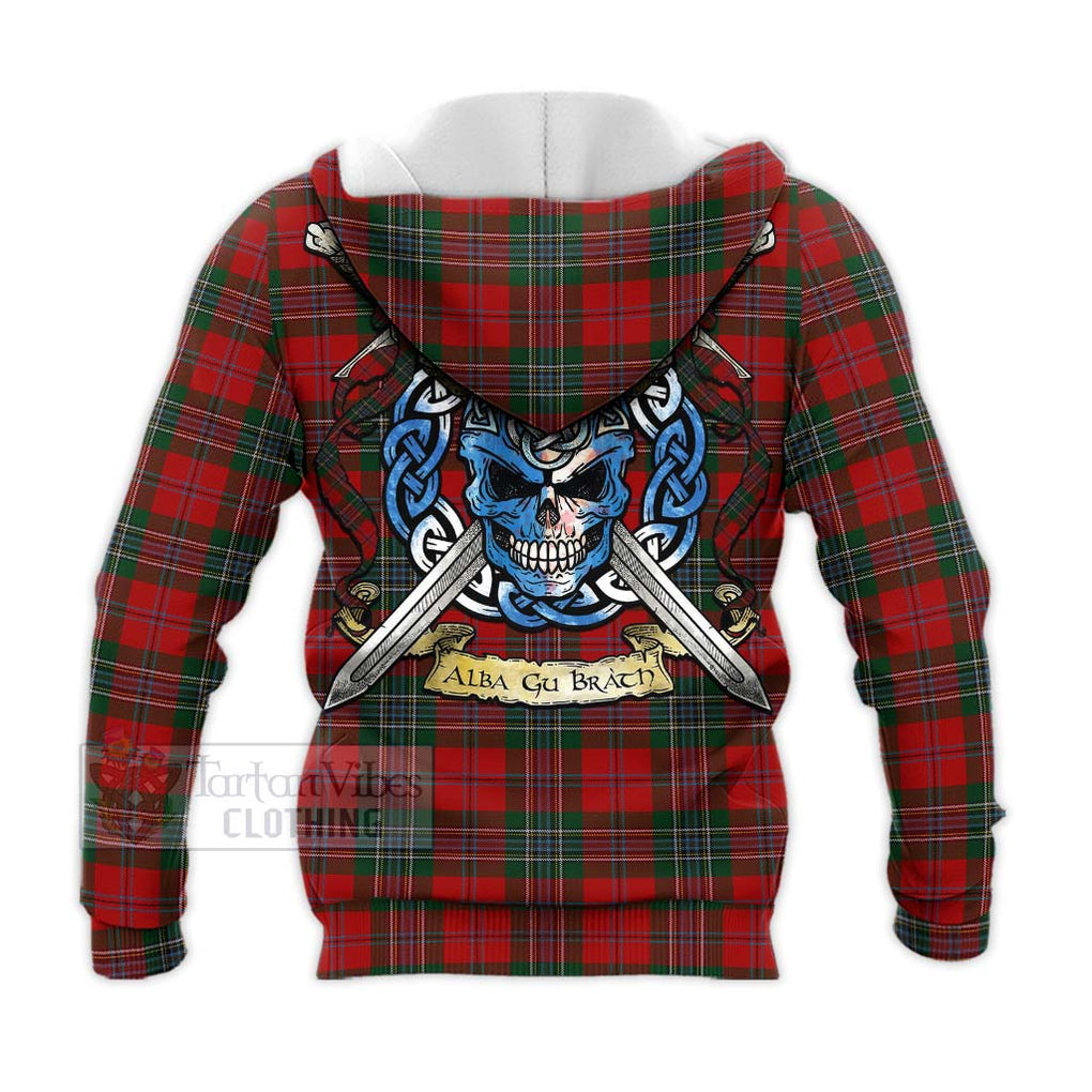 Tartan Vibes Clothing MacLean (McLean) Tartan Knitted Hoodie with Family Crest Celtic Skull Style