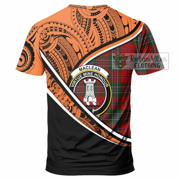 MacLean (McLean) Crest Tartan T-Shirt with Polynesian Vibes Style - Orange Version