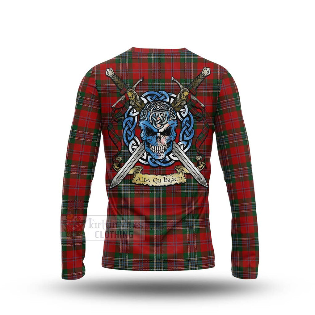 Tartan Vibes Clothing MacLean (McLean) Tartan Long Sleeve T-Shirt with Family Crest Celtic Skull Style