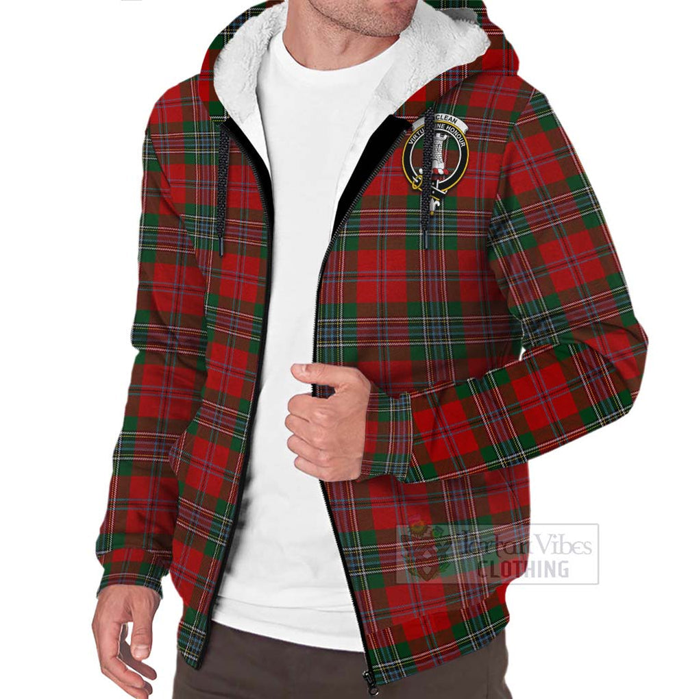 Tartan Vibes Clothing MacLean (McLean) Tartan Sherpa Hoodie with Family Crest and Bearded Skull Holding Bottles of Whiskey