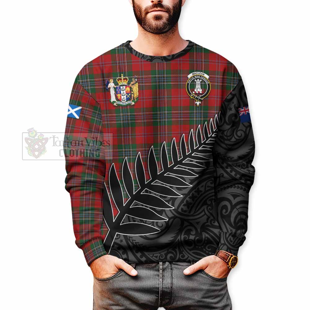 Tartan Vibes Clothing MacLean (McLean) Crest Tartan Sweatshirt with New Zealand Silver Fern Half Style