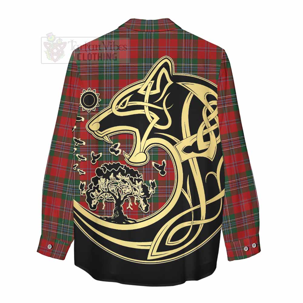 Tartan Vibes Clothing MacLean (McLean) Tartan Women's Casual Shirt with Family Crest Celtic Wolf Style