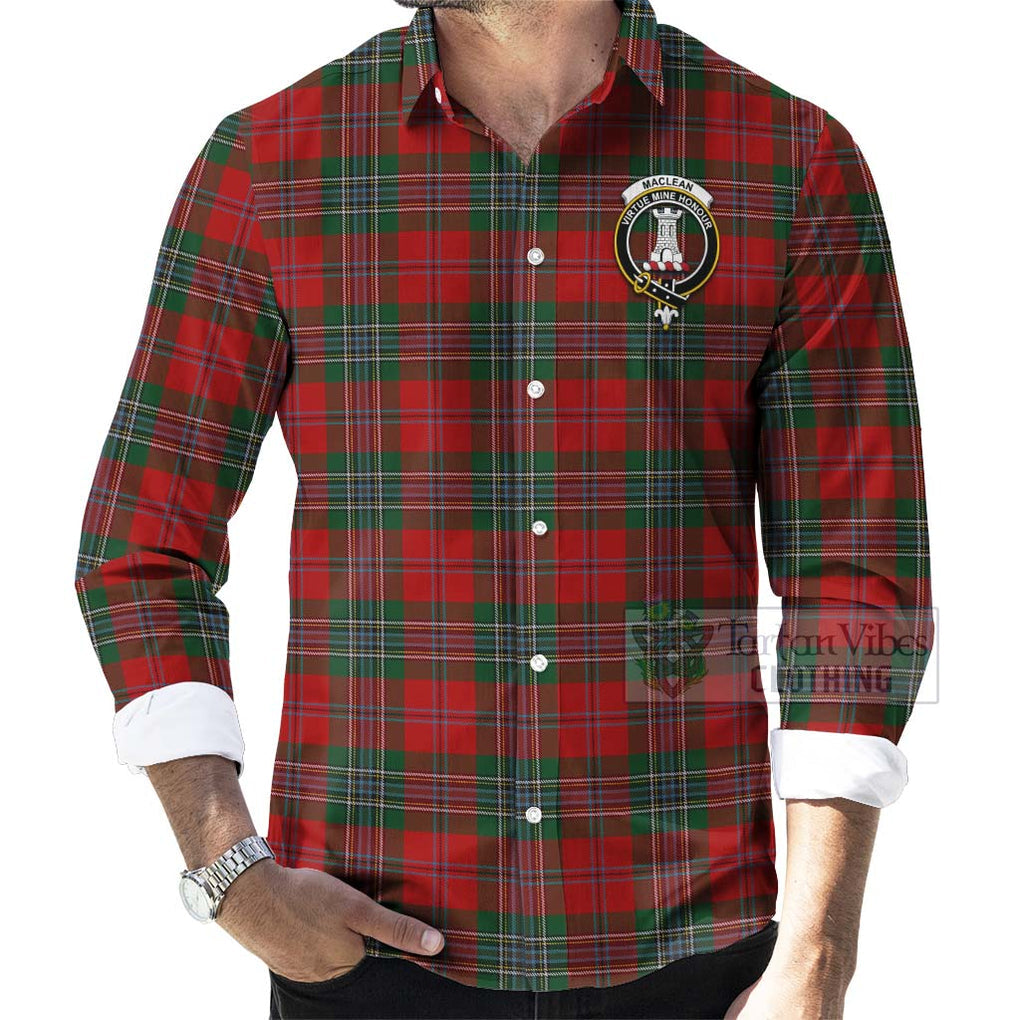 Tartan Vibes Clothing MacLean (McLean) Tartan Long Sleeve Button Shirt with Family Crest and Bearded Skull Holding Bottles of Whiskey