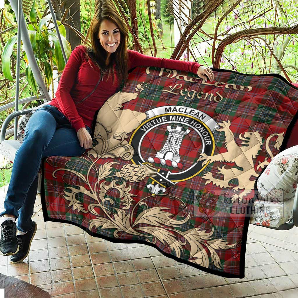 Tartan Vibes Clothing MacLean (McLean) Tartan Quilt with Family Crest and Scottish Symbol Style