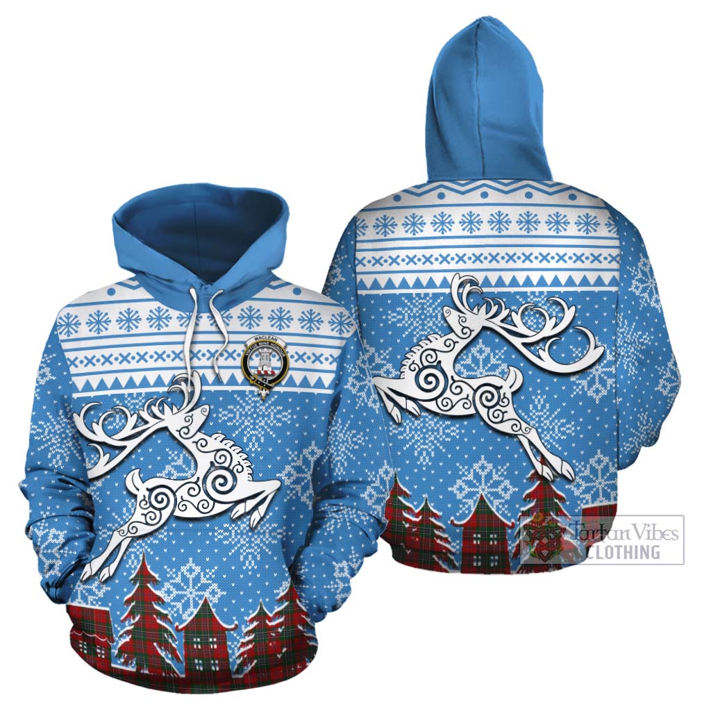 Tartan Vibes Clothing MacLean (McLean) Clan Christmas Cotton Hoodie Celtic Reindeer Style