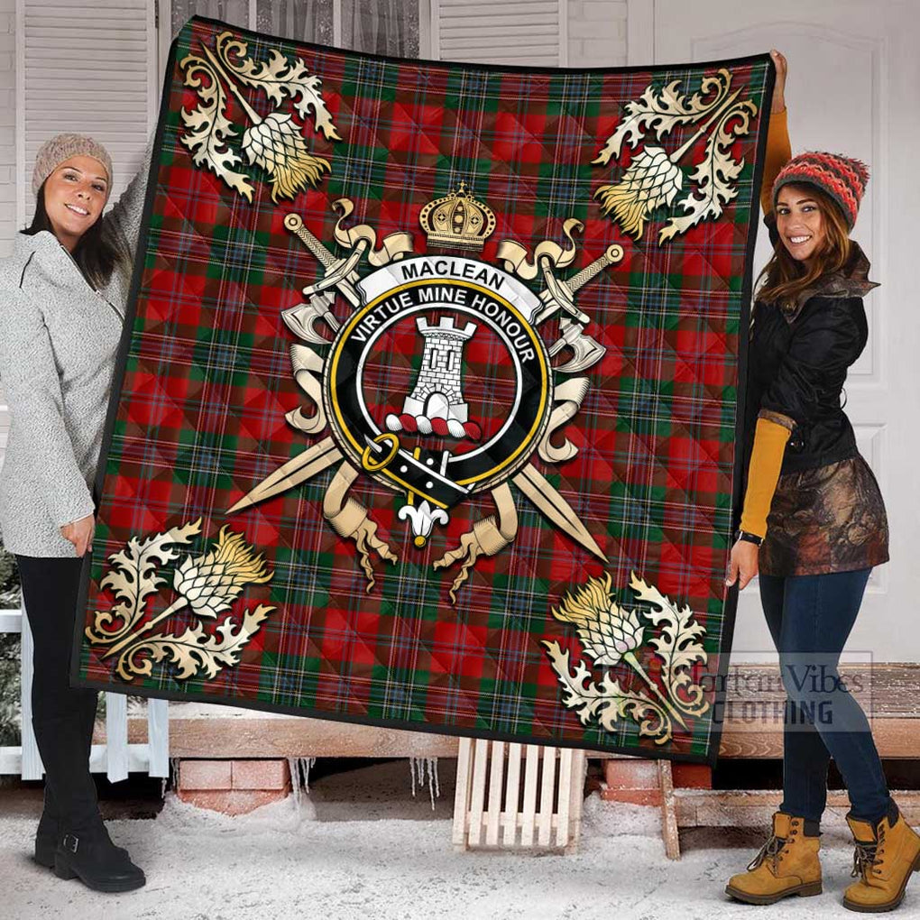 Tartan Vibes Clothing MacLean (McLean) Tartan Quilt with Family Crest and Scottish Golden Courage Shield