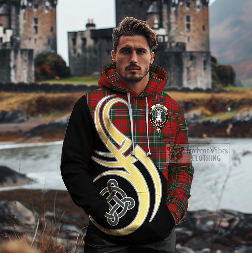 Tartan Vibes Clothing MacLean (McLean) Tartan Cotton Hoodie with Family Crest and Celtic Symbol Style