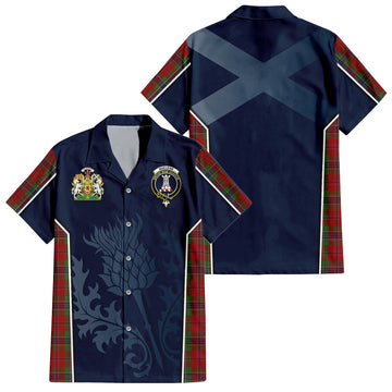 MacLean of Duart Tartan Short Sleeve Button Up Shirt with Family Crest and Scottish Thistle Vibes Sport Style