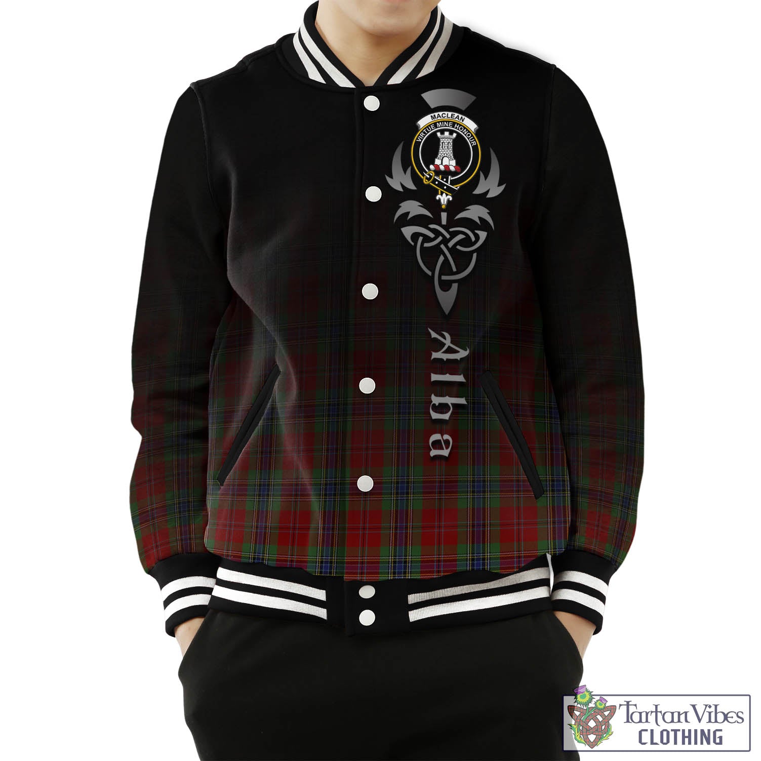 Tartan Vibes Clothing MacLean of Duart Tartan Baseball Jacket Featuring Alba Gu Brath Family Crest Celtic Inspired