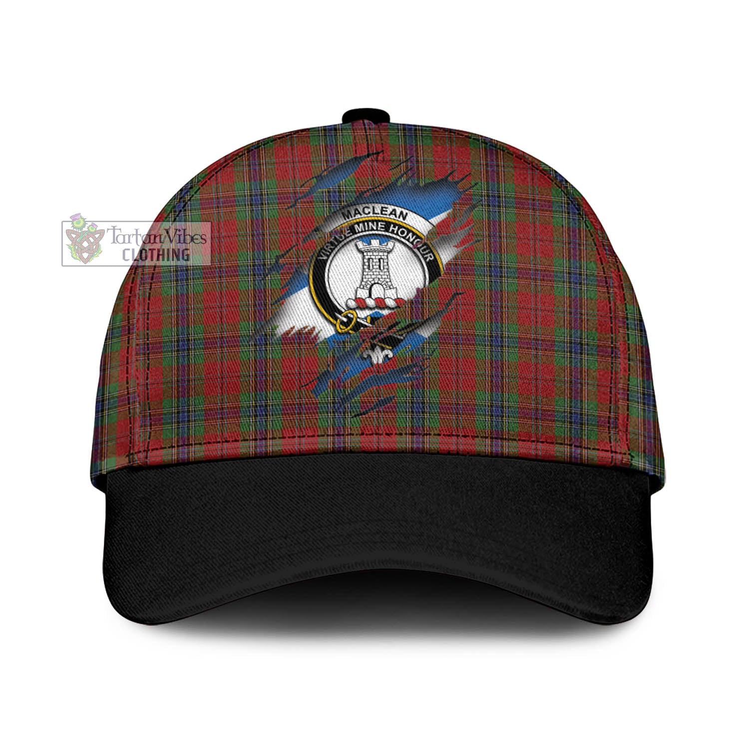 Tartan Vibes Clothing MacLean of Duart Tartan Classic Cap with Family Crest In Me Style