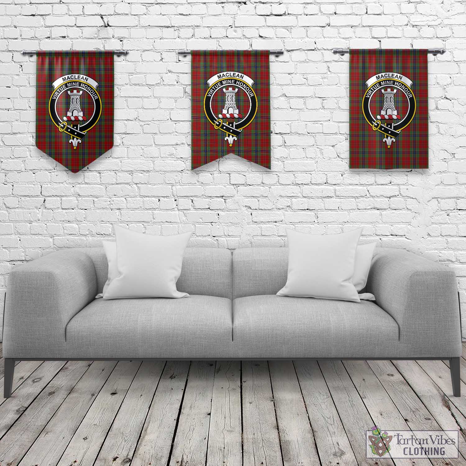 Tartan Vibes Clothing MacLean of Duart Tartan Gonfalon, Tartan Banner with Family Crest