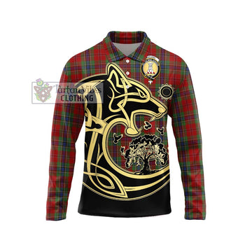 MacLean of Duart Tartan Long Sleeve Polo Shirt with Family Crest Celtic Wolf Style