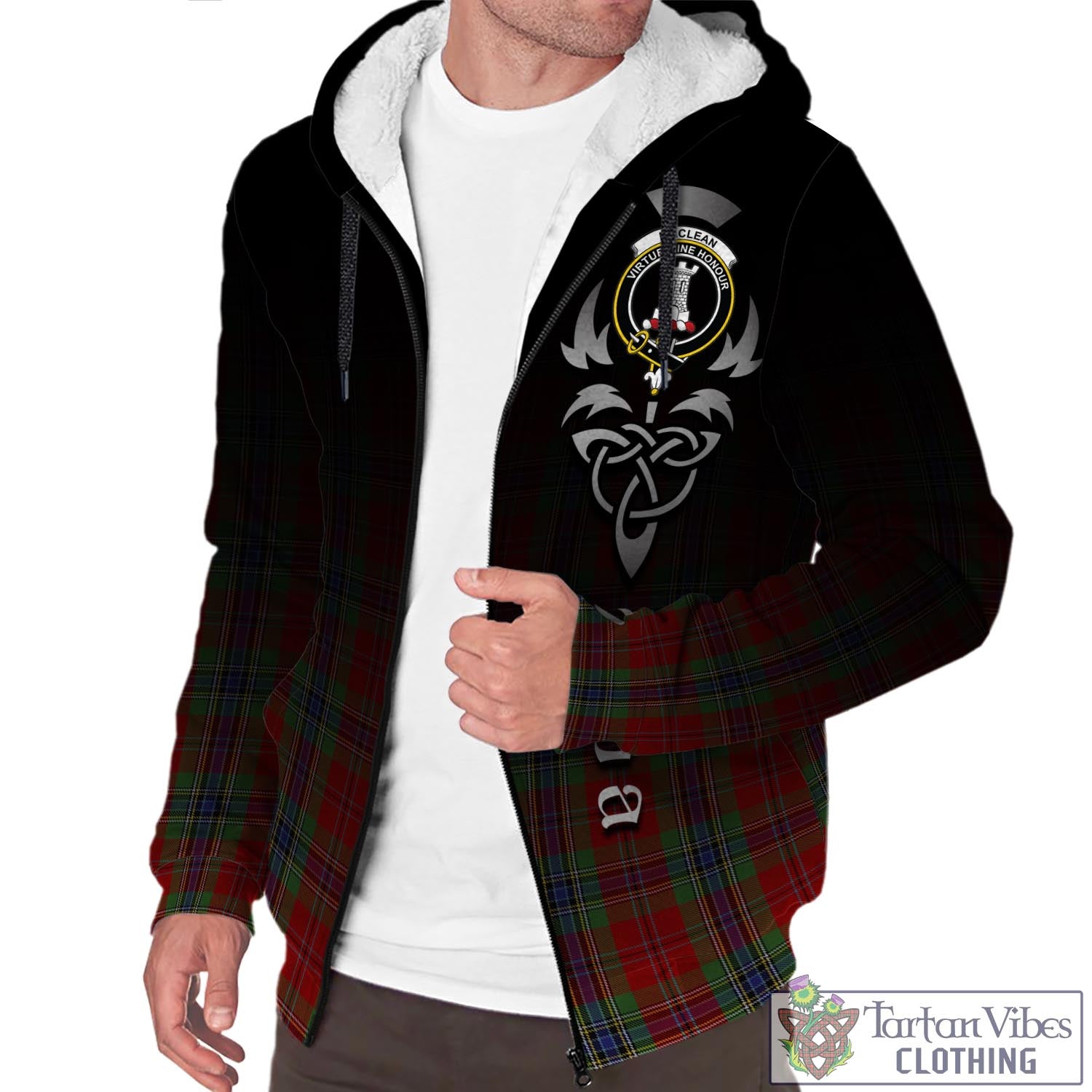 Tartan Vibes Clothing MacLean of Duart Tartan Sherpa Hoodie Featuring Alba Gu Brath Family Crest Celtic Inspired