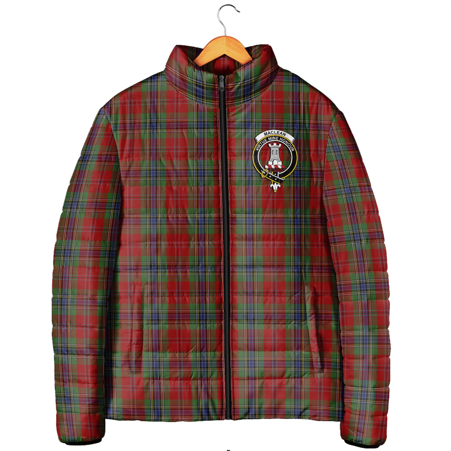 MacLean of Duart Tartan Padded Jacket with Family Crest Men's Padded Jacket - Tartan Vibes Clothing