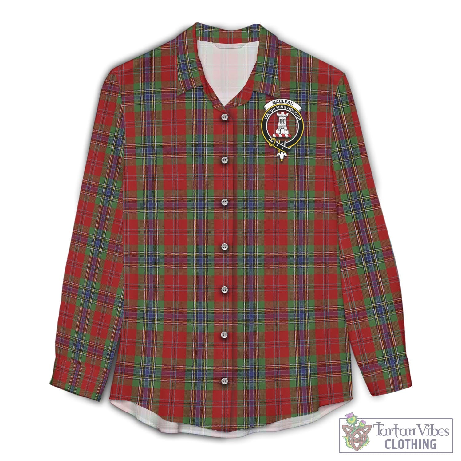 Tartan Vibes Clothing MacLean of Duart Tartan Womens Casual Shirt with Family Crest