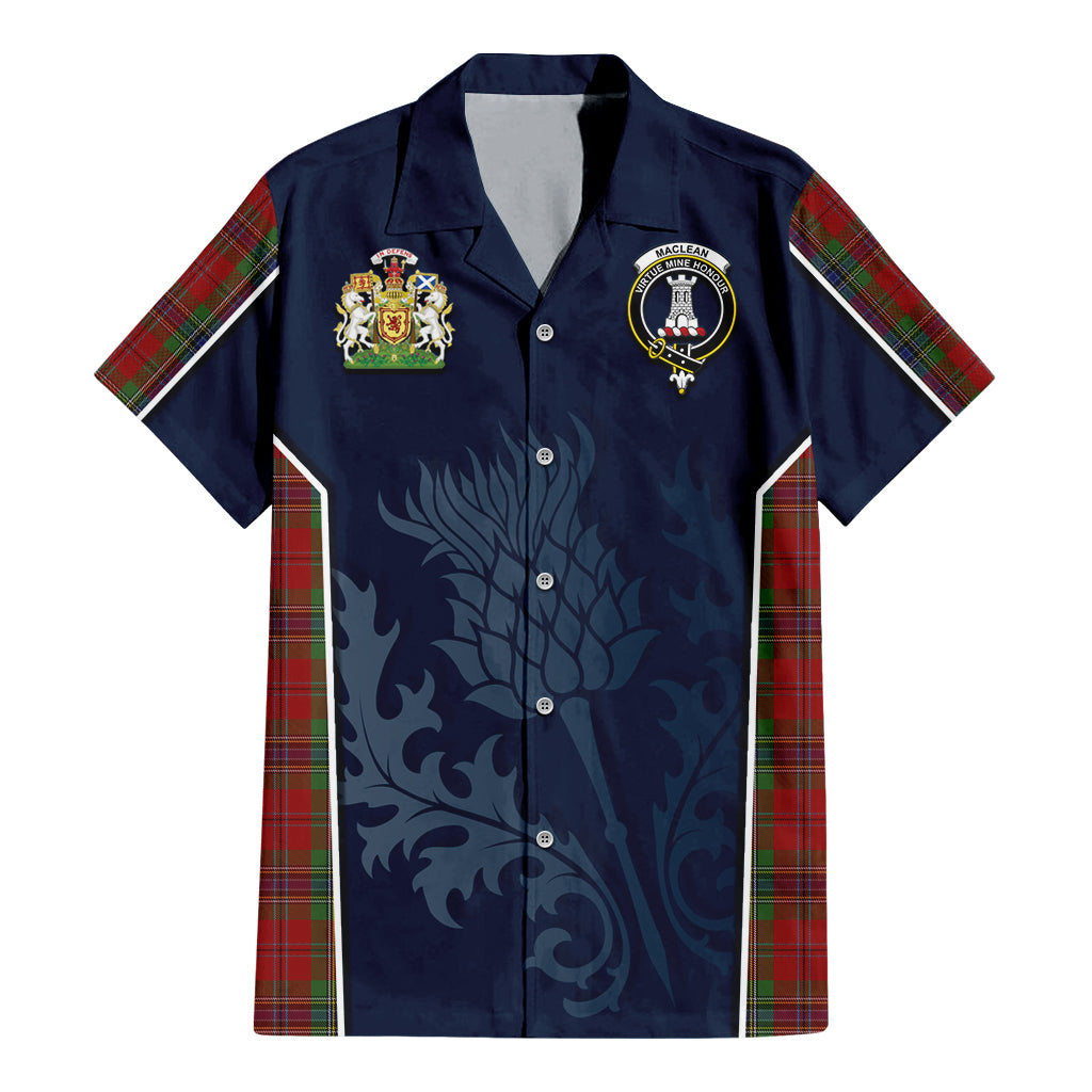 Tartan Vibes Clothing MacLean of Duart Tartan Short Sleeve Button Up Shirt with Family Crest and Scottish Thistle Vibes Sport Style