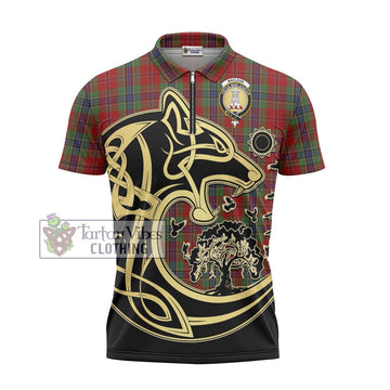 MacLean of Duart Tartan Zipper Polo Shirt with Family Crest Celtic Wolf Style