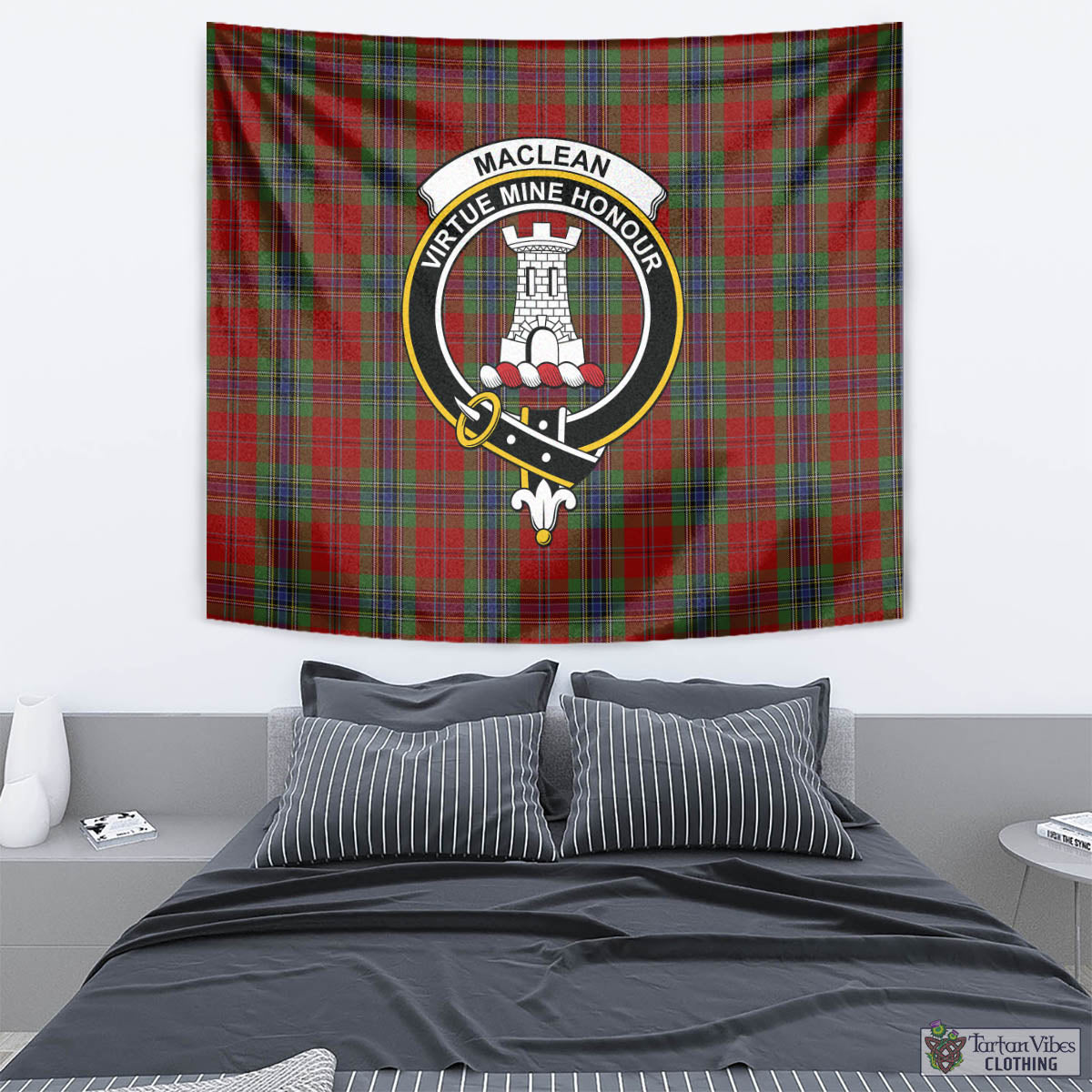 Tartan Vibes Clothing MacLean of Duart Tartan Tapestry Wall Hanging and Home Decor for Room with Family Crest