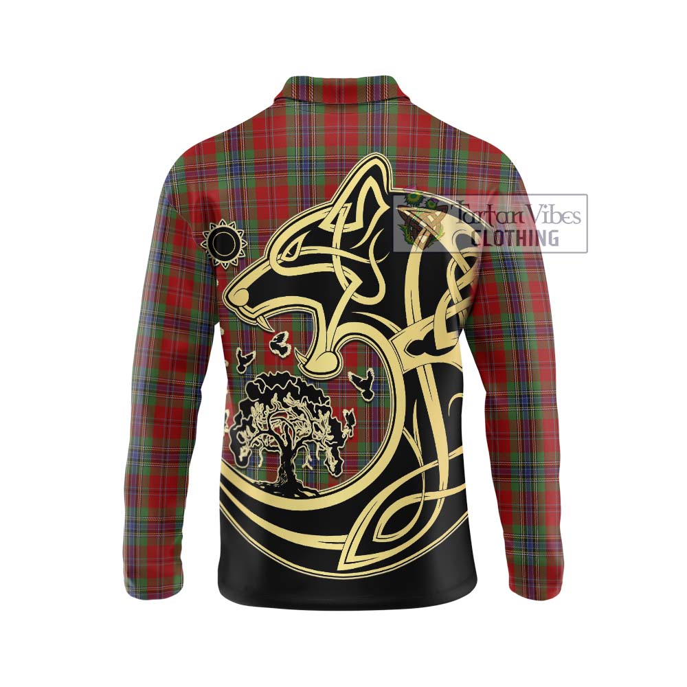 MacLean of Duart Tartan Long Sleeve Polo Shirt with Family Crest Celtic Wolf Style - Tartanvibesclothing Shop