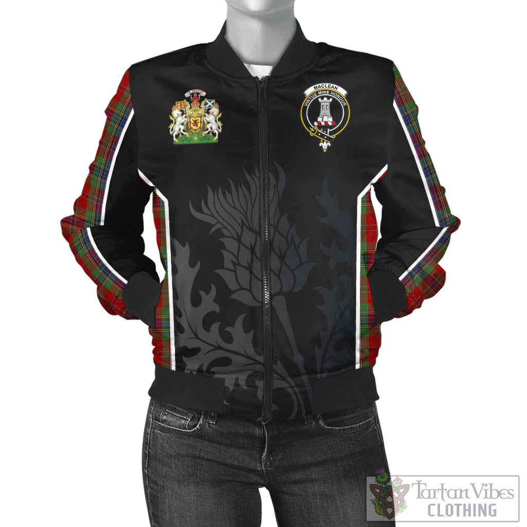 Tartan Vibes Clothing MacLean of Duart Tartan Bomber Jacket with Family Crest and Scottish Thistle Vibes Sport Style