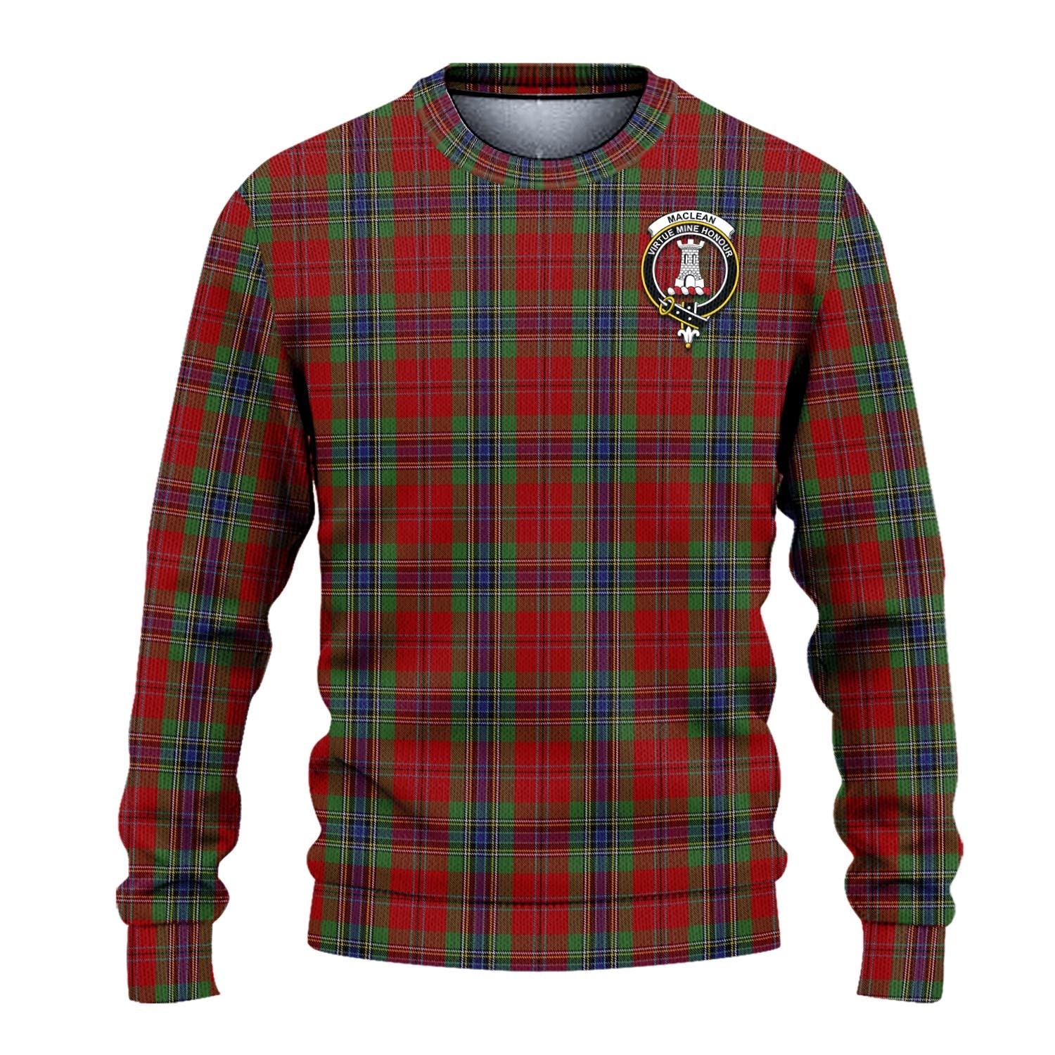 MacLean of Duart Tartan Knitted Sweater with Family Crest - Tartanvibesclothing